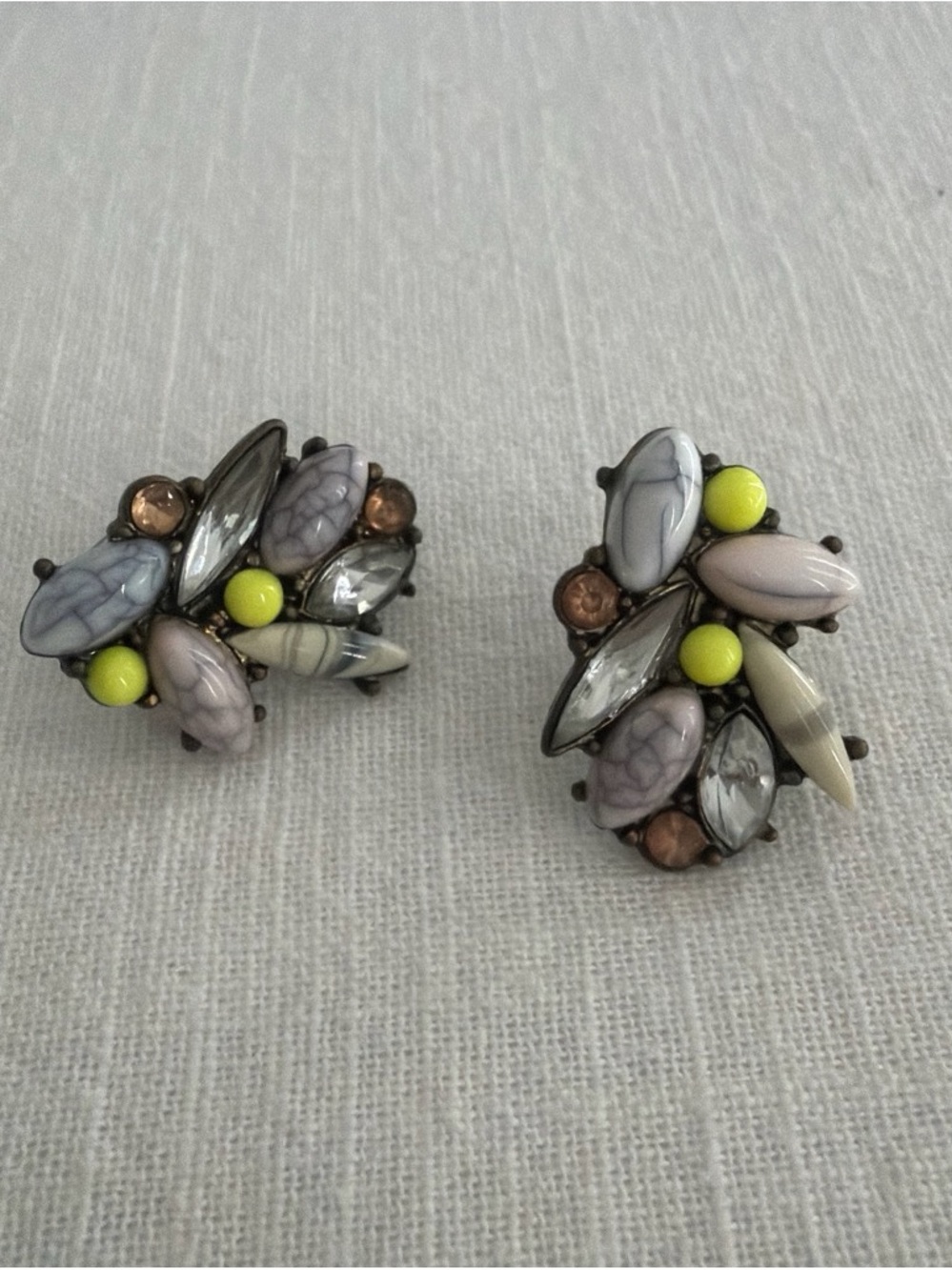 Cluster Stone Earrings in Gray, Cream & Yellow